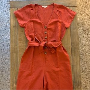 Madewell red cotton linen blend women’s jumpsuit
